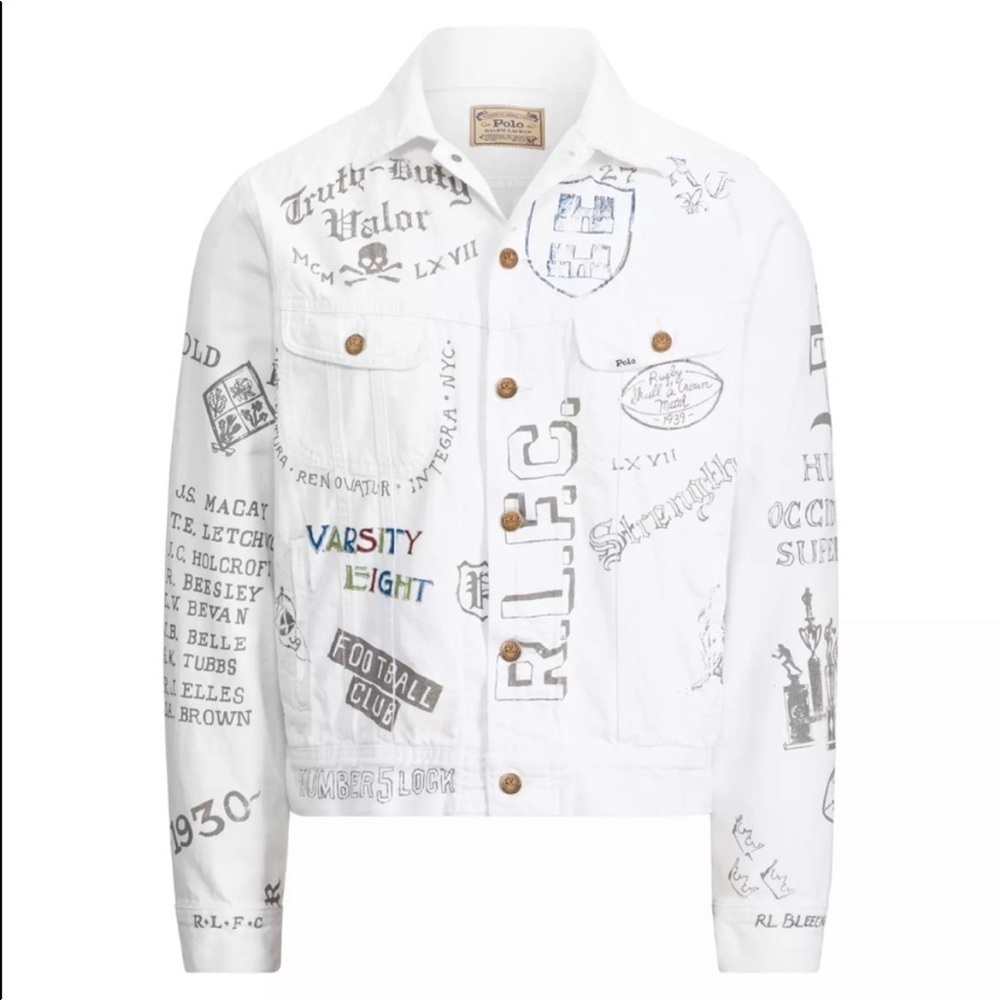 Polo Ralph Lauren Men's Graphic Denim Trucker Jacket (Oxford Club), Large